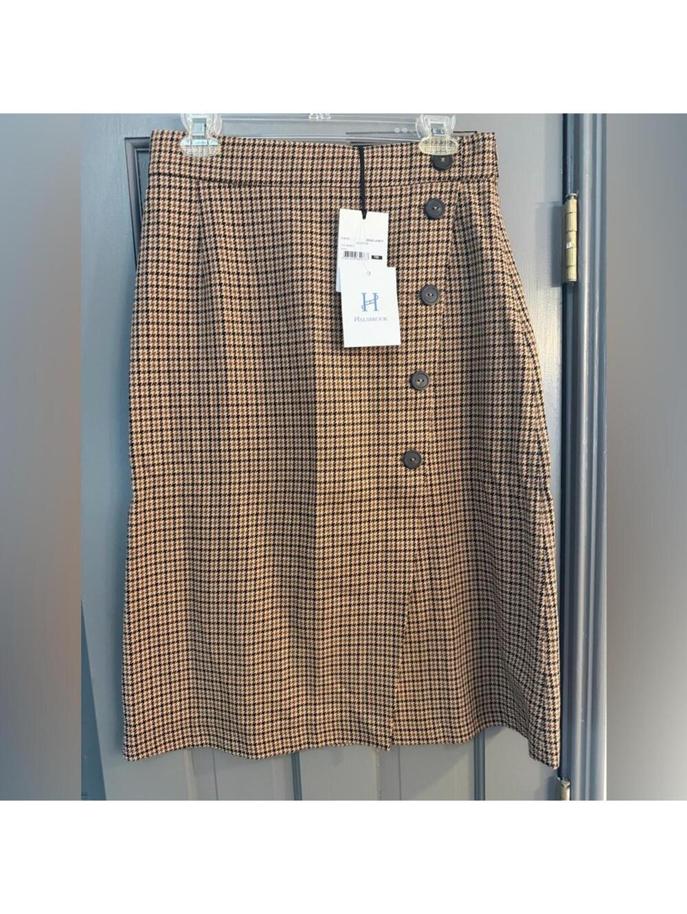Tara Jarmon Brown and Black Houndstooth Midi Skirt